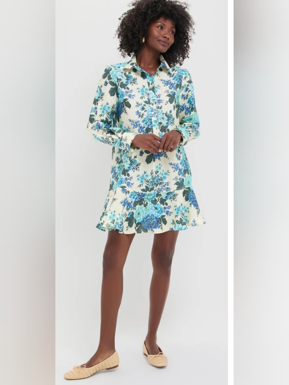 Tuckernuck Blue Floral Shirt-Collar Maxi Dress on Cream
